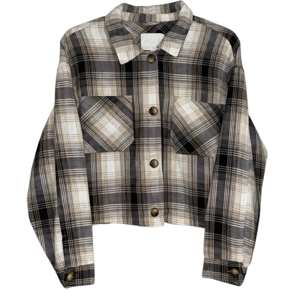 Ashley by 26 International Plaid Cropped Jacket Shirt Women's Size‎ L